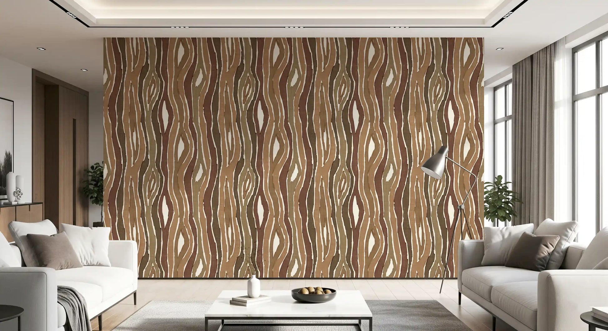 Organic Wavy Woodgrain Vertical Stripes - Earthy Bark Wallpaper⁠