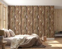 Organic Wavy Woodgrain Vertical Stripes - Earthy Bark Wallpaper⁠