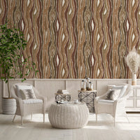 Organic Wavy Woodgrain Vertical Stripes - Earthy Bark Wallpaper⁠