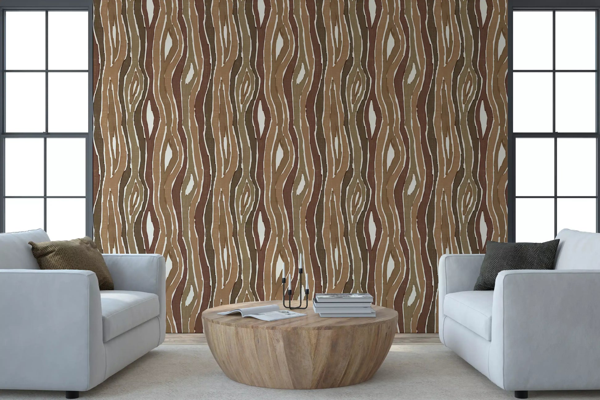 Organic Wavy Woodgrain Vertical Stripes - Earthy Bark Wallpaper⁠
