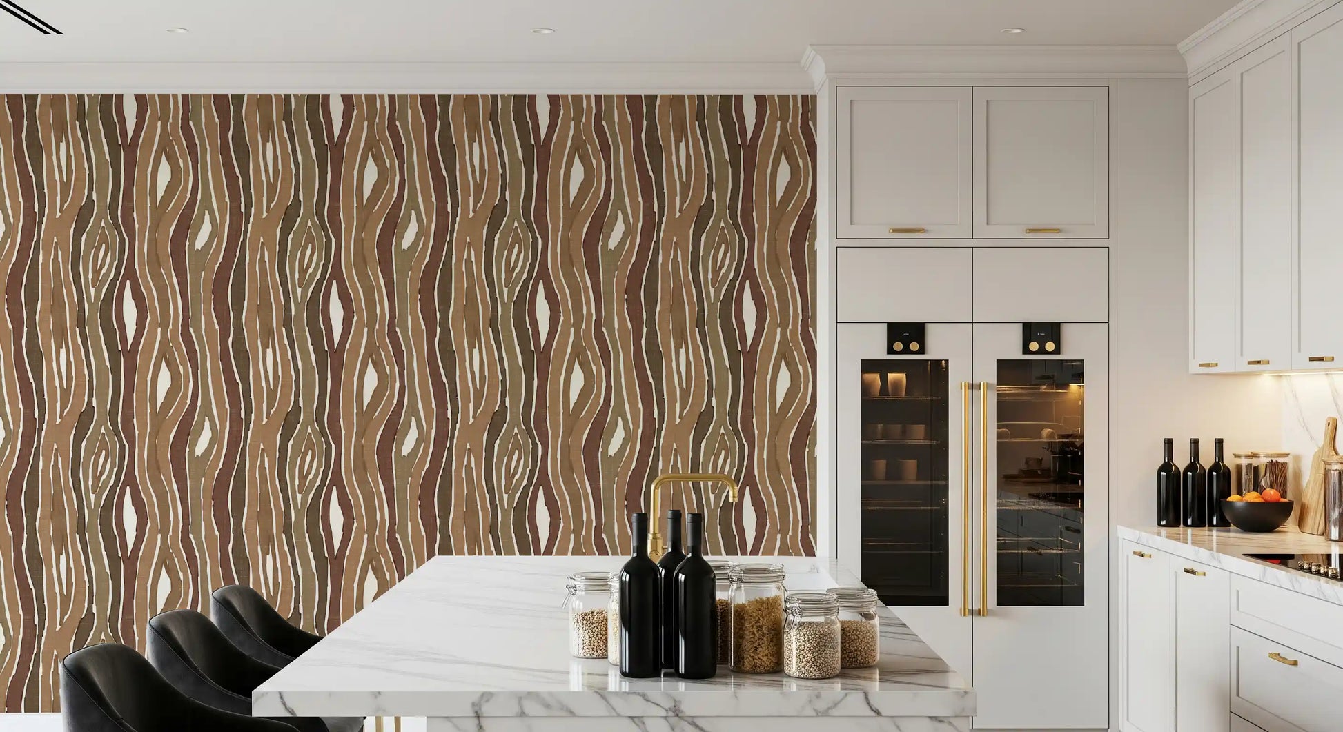 Organic Wavy Woodgrain Vertical Stripes - Earthy Bark Wallpaper⁠