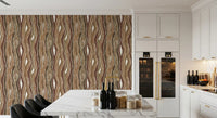 Organic Wavy Woodgrain Vertical Stripes - Earthy Bark Wallpaper⁠
