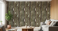 Organic Wavy Woodgrain Vertical Stripes - Earthy Moss Wallpaper⁠