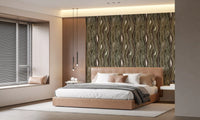 Organic Wavy Woodgrain Vertical Stripes - Earthy Moss Wallpaper⁠