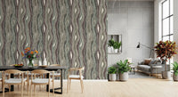 Organic Wavy Woodgrain Vertical Stripes - Earthy Muted Wallpaper⁠
