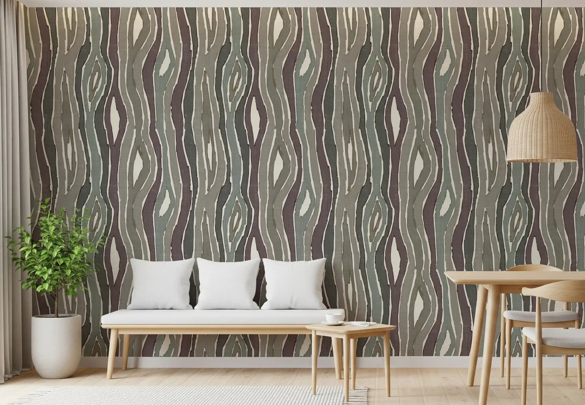 Organic Wavy Woodgrain Vertical Stripes - Earthy Muted Wallpaper⁠