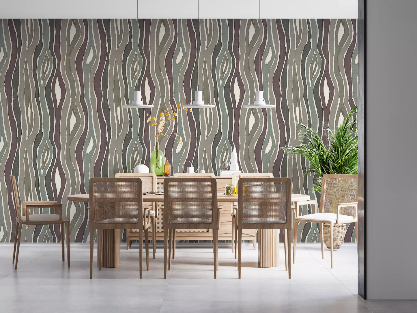 Organic Wavy Woodgrain Vertical Stripes - Earthy Muted Wallpaper⁠