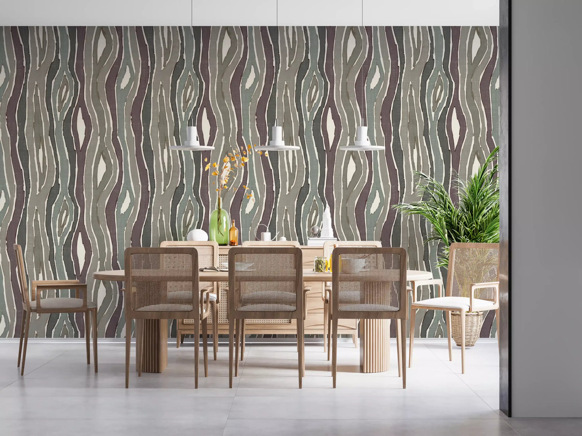 Organic Wavy Woodgrain Vertical Stripes - Earthy Muted Wallpaper⁠