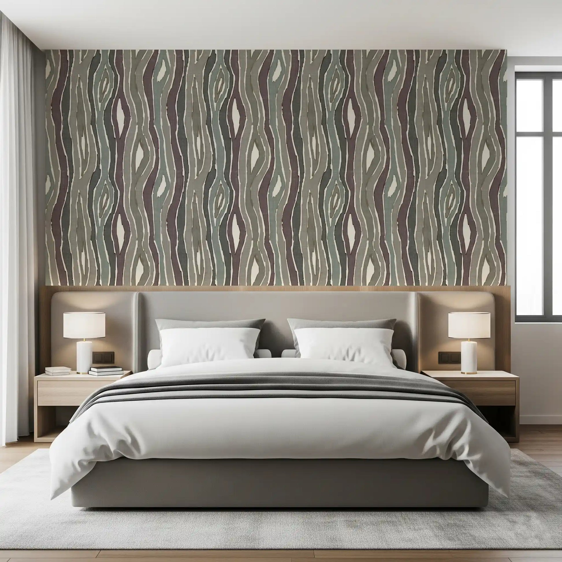 Organic Wavy Woodgrain Vertical Stripes - Earthy Muted Wallpaper⁠