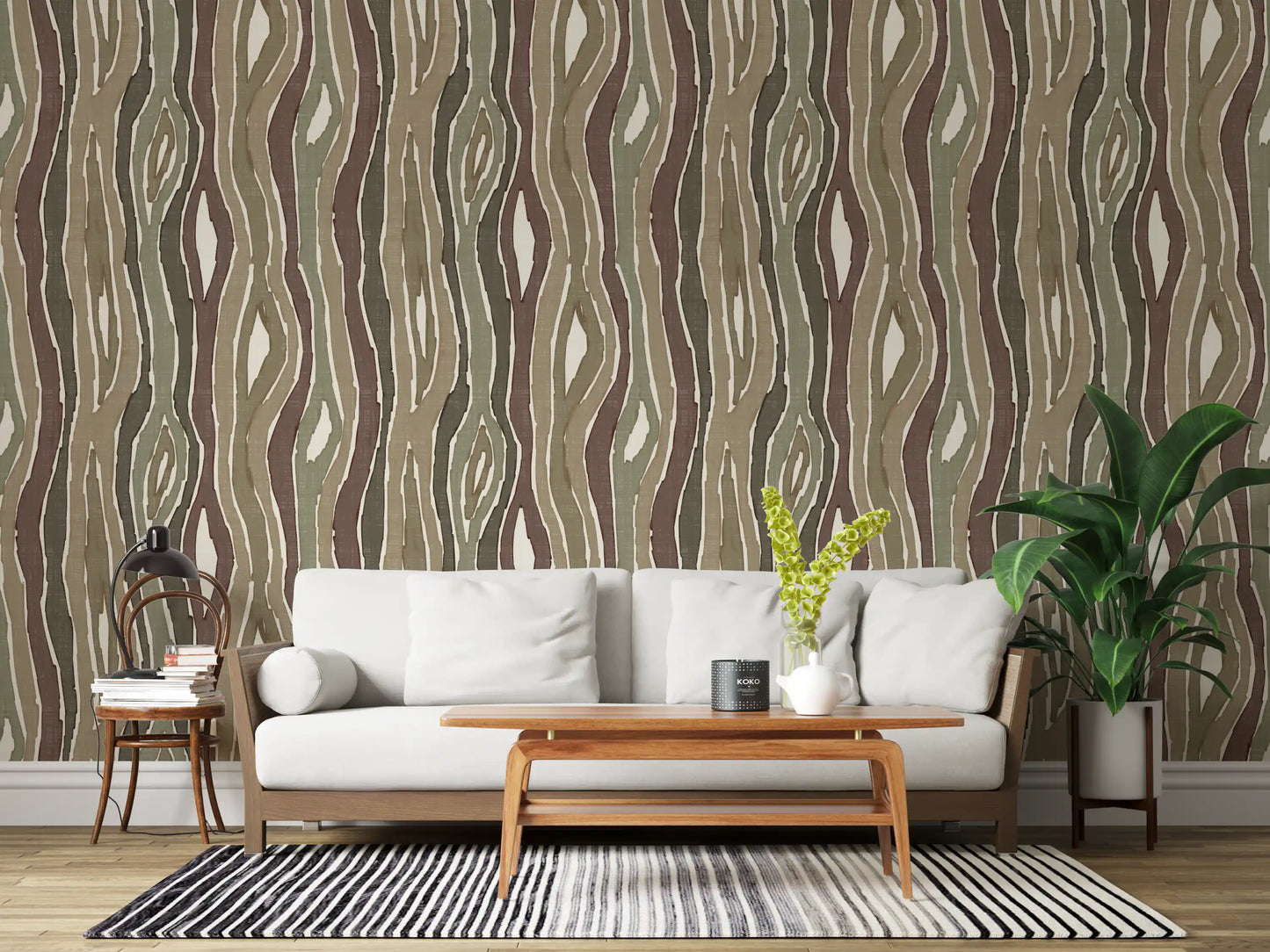 Organic Wavy Woodgrain Vertical Stripes - Earthy Sage Wallpaper⁠