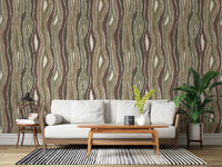 Organic Wavy Woodgrain Vertical Stripes - Earthy Sage Wallpaper⁠