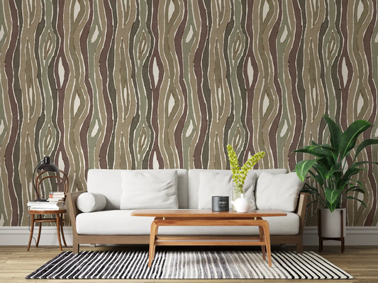 Hallway cooled by Organic Wavy Woodgrain Stripes Earthy Sage Wallpaper