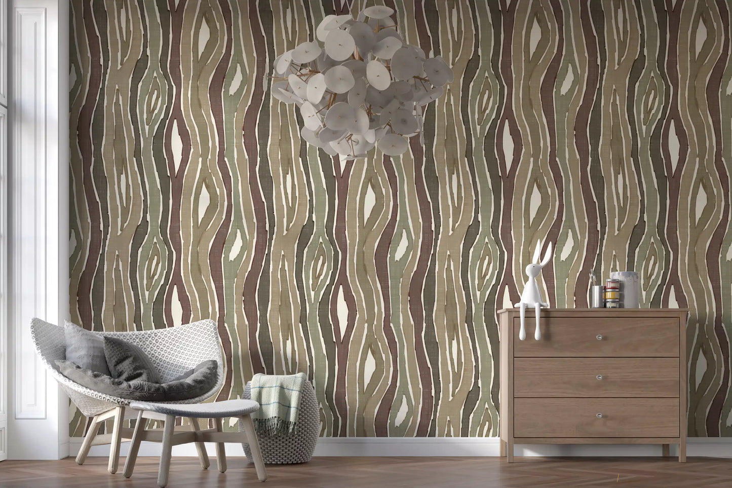 Organic Wavy Woodgrain Vertical Stripes - Earthy Sage Wallpaper⁠