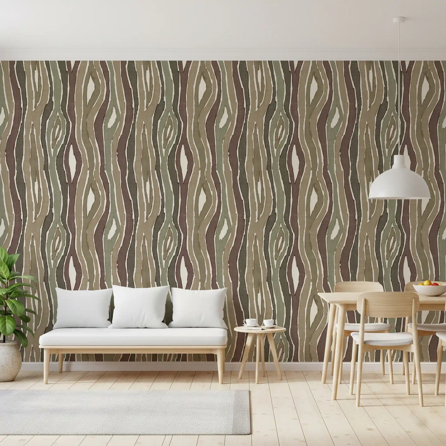 Organic Wavy Woodgrain Vertical Stripes - Earthy Sage Wallpaper⁠
