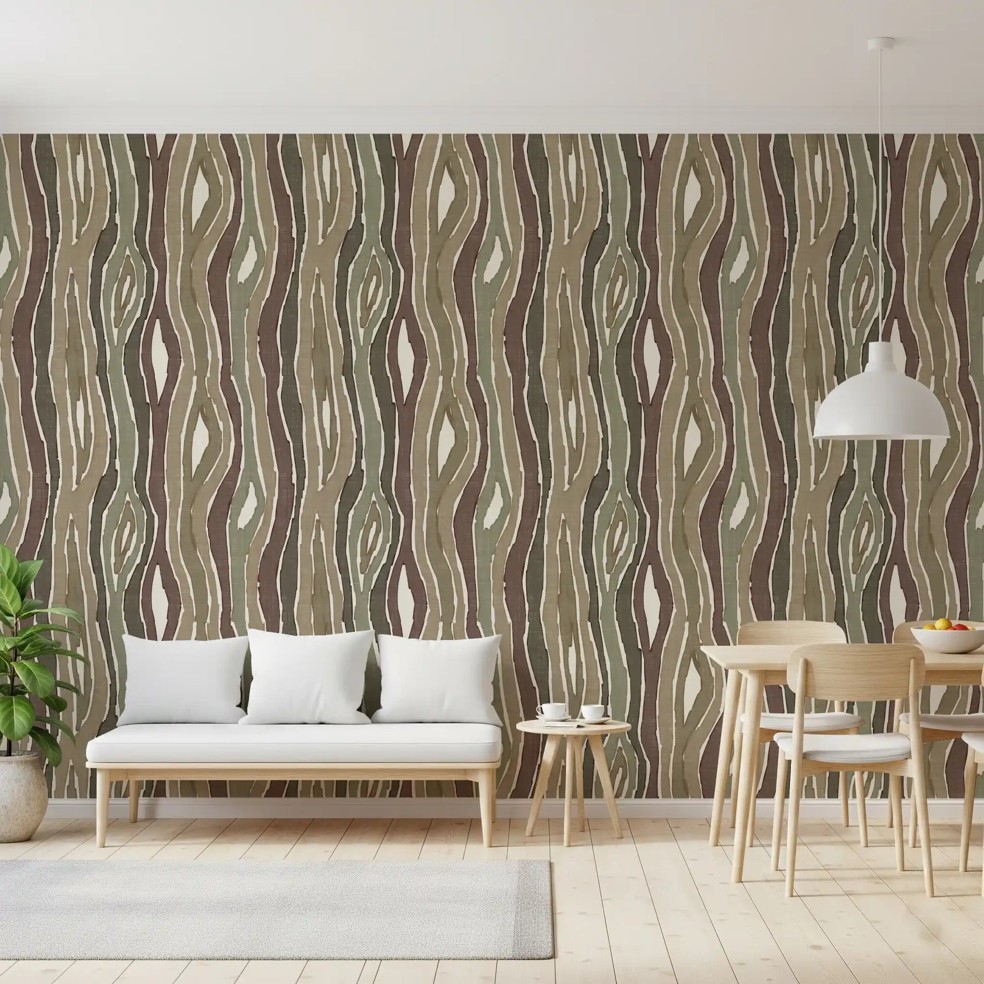 Organic Wavy Woodgrain Vertical Stripes - Earthy Sage Wallpaper⁠