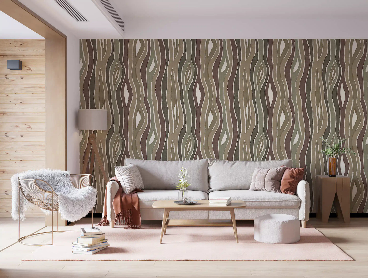 Organic Wavy Woodgrain Vertical Stripes - Earthy Sage Wallpaper⁠