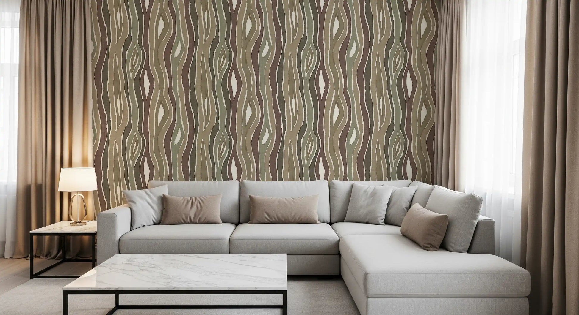 Organic Wavy Woodgrain Vertical Stripes - Earthy Sage Wallpaper⁠