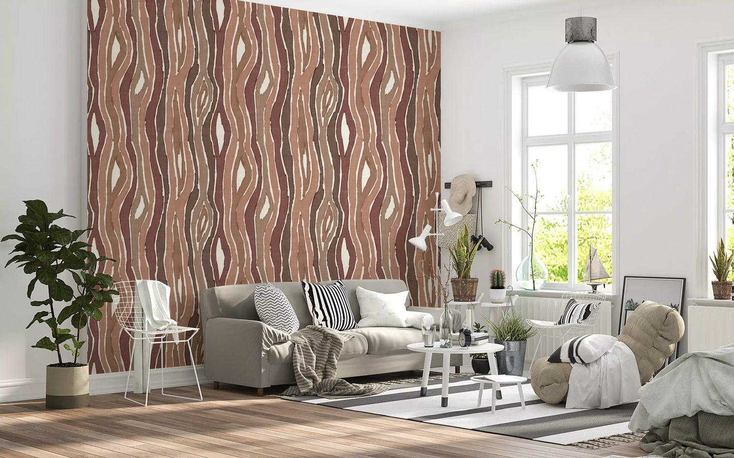 Organic Wavy Woodgrain Vertical Stripes - Earthy Clay Wallpaper⁠