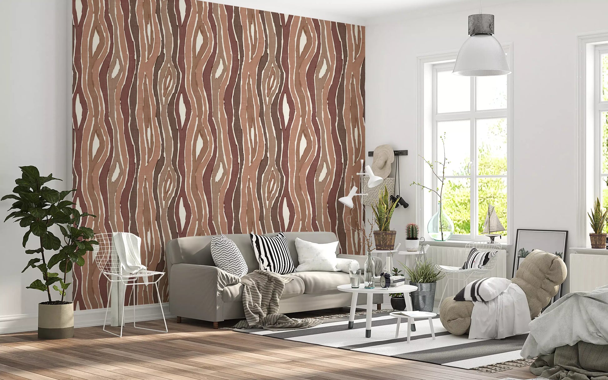 Organic Wavy Woodgrain Vertical Stripes - Earthy Clay Wallpaper⁠