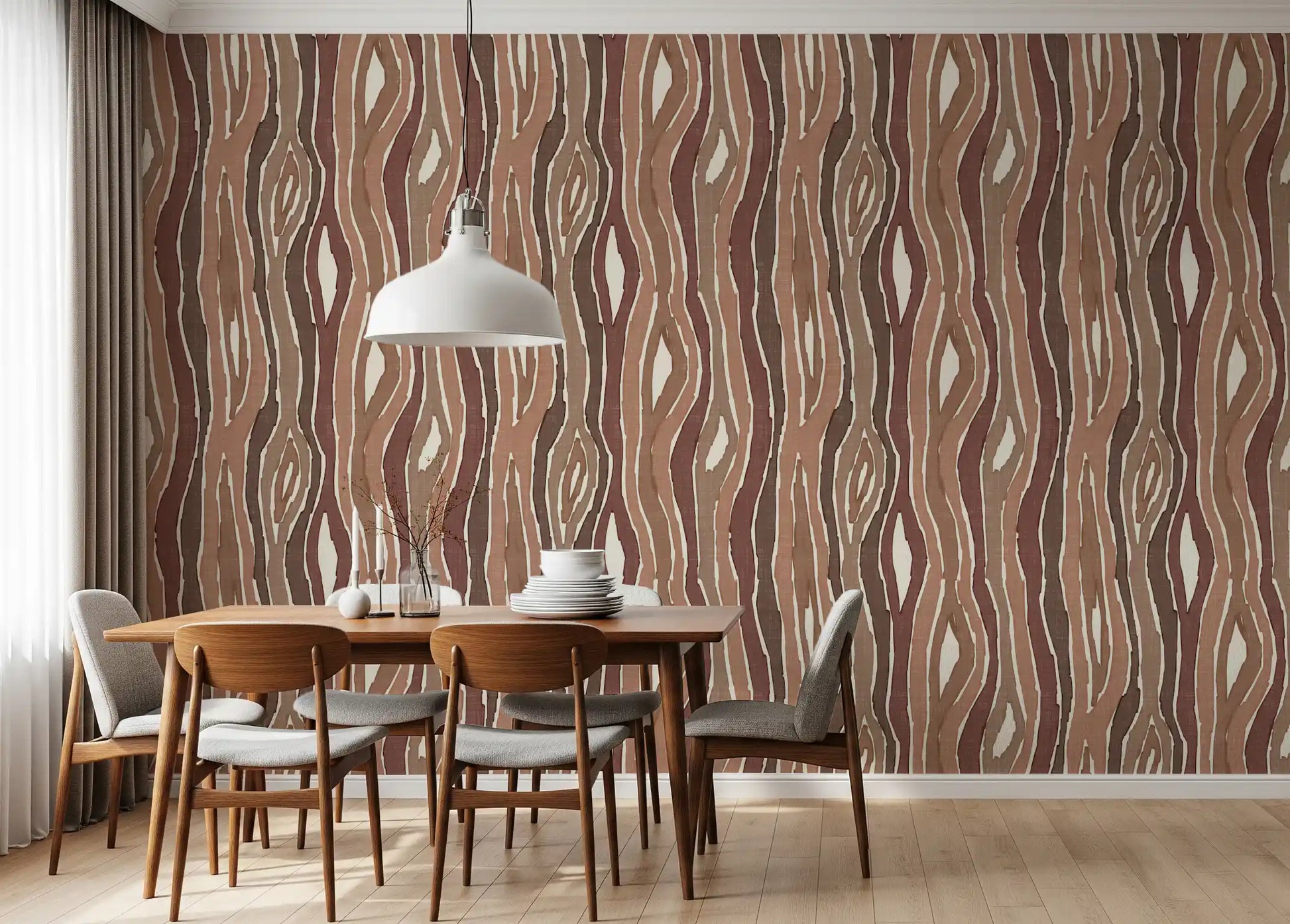 Organic Wavy Woodgrain Vertical Stripes - Earthy Clay Wallpaper⁠