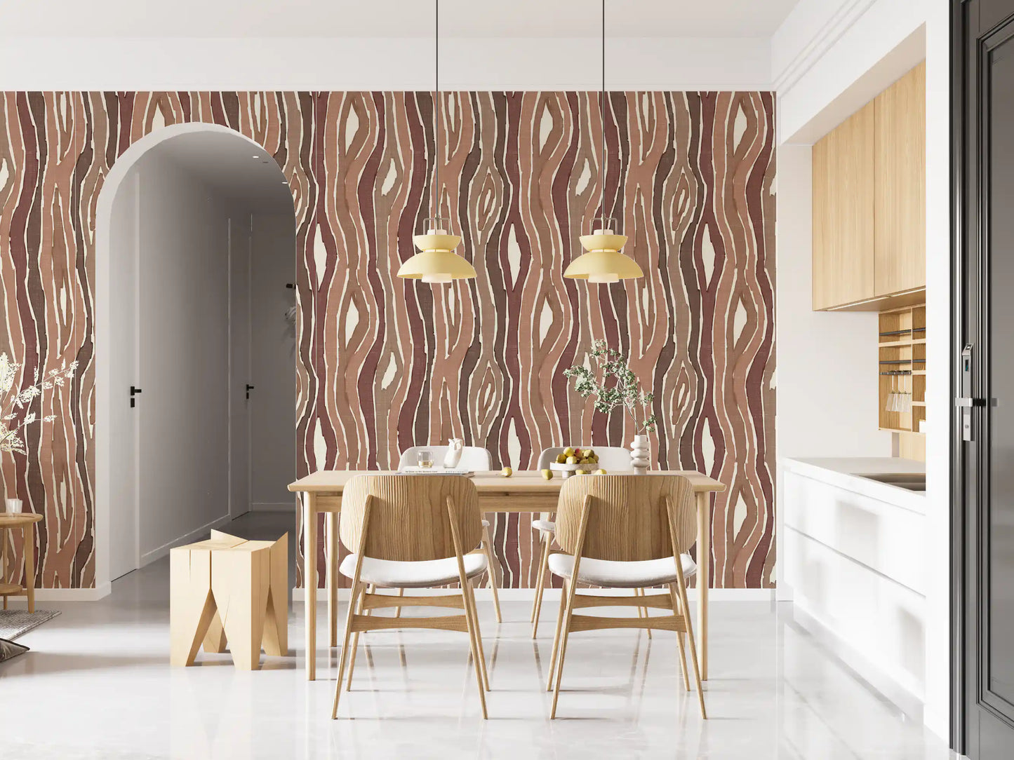Organic Wavy Woodgrain Vertical Stripes - Earthy Clay Wallpaper⁠