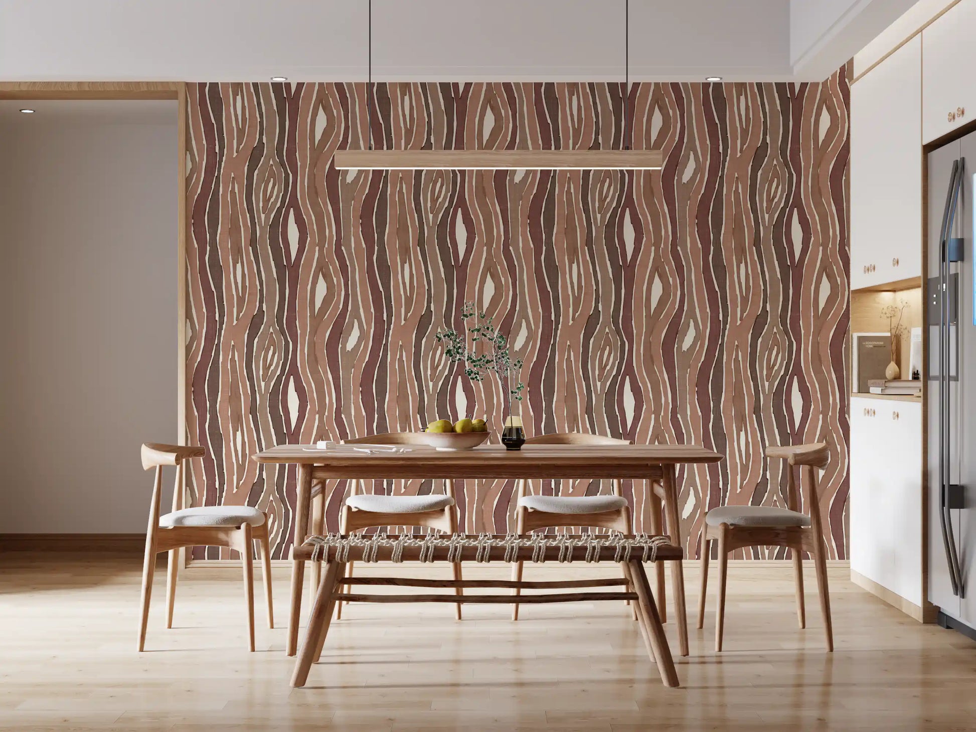 Organic Wavy Woodgrain Vertical Stripes - Earthy Clay Wallpaper⁠