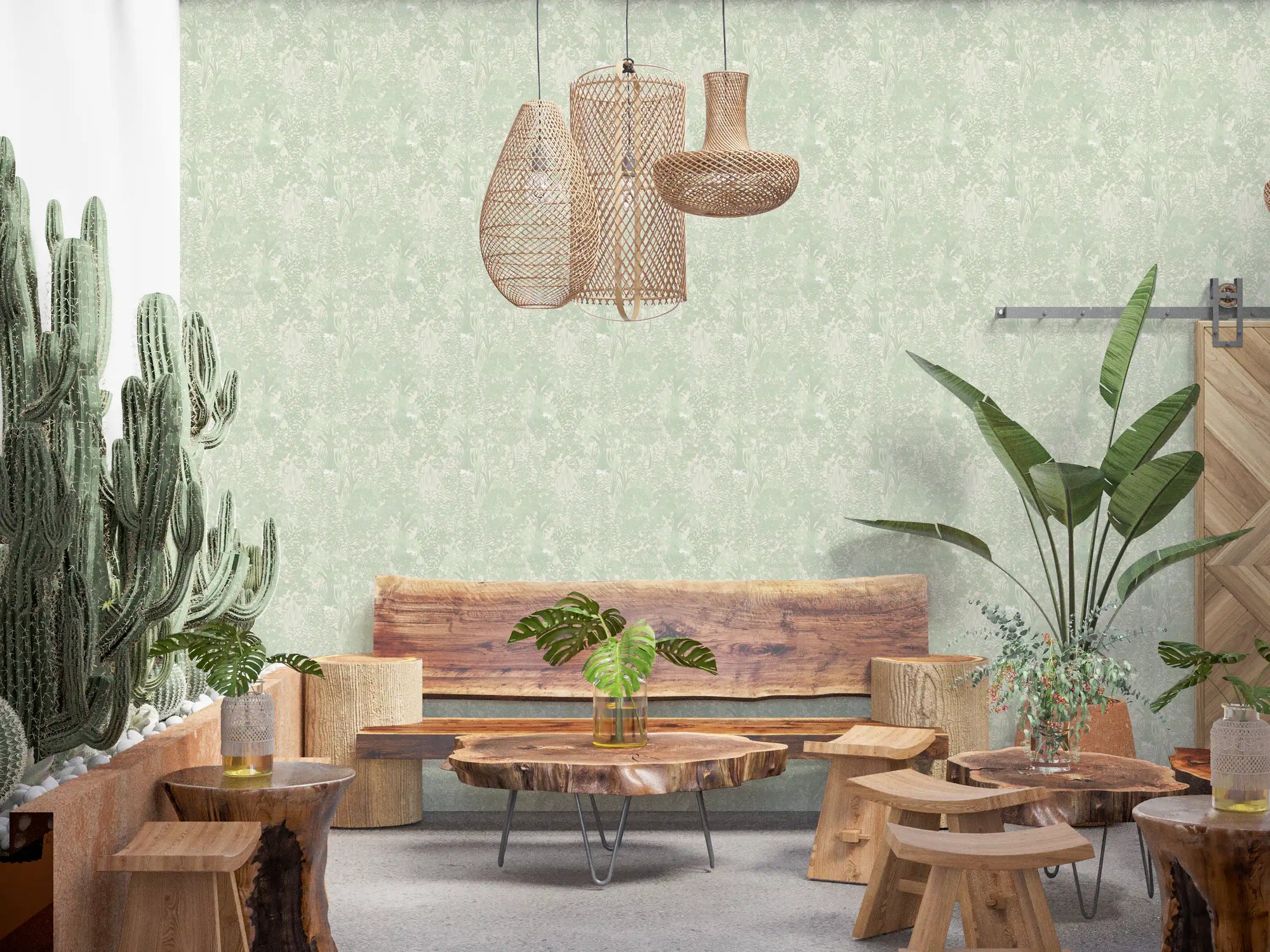 Sage Woodland pattern with Hidden Wildlife Wallpaper nature design GD10718