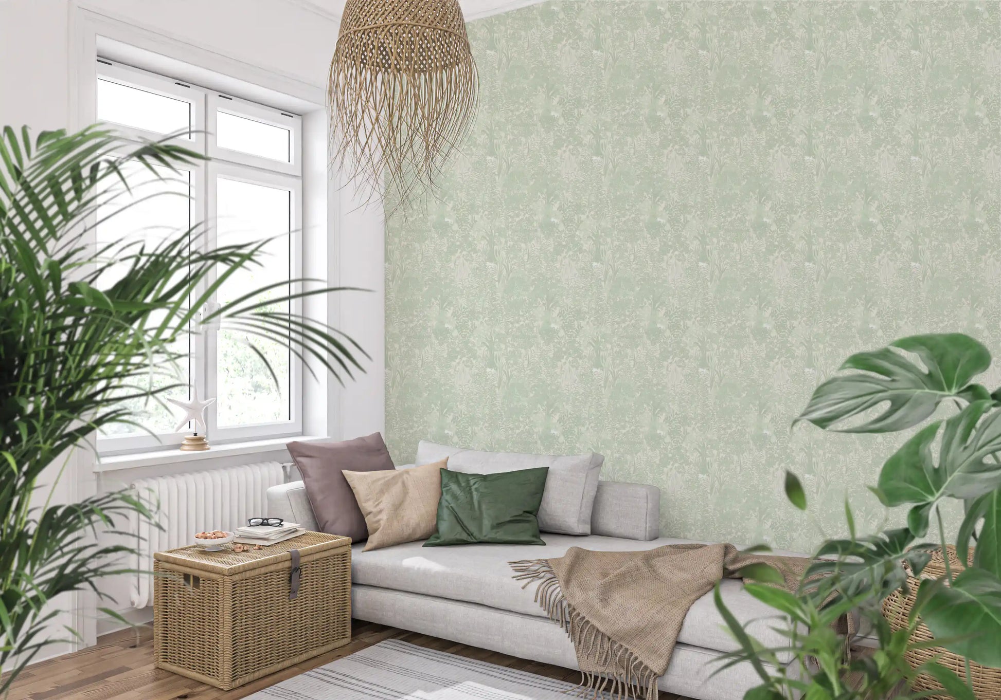 Sage Woodland and Hidden Wildlife Wallpaper⁠