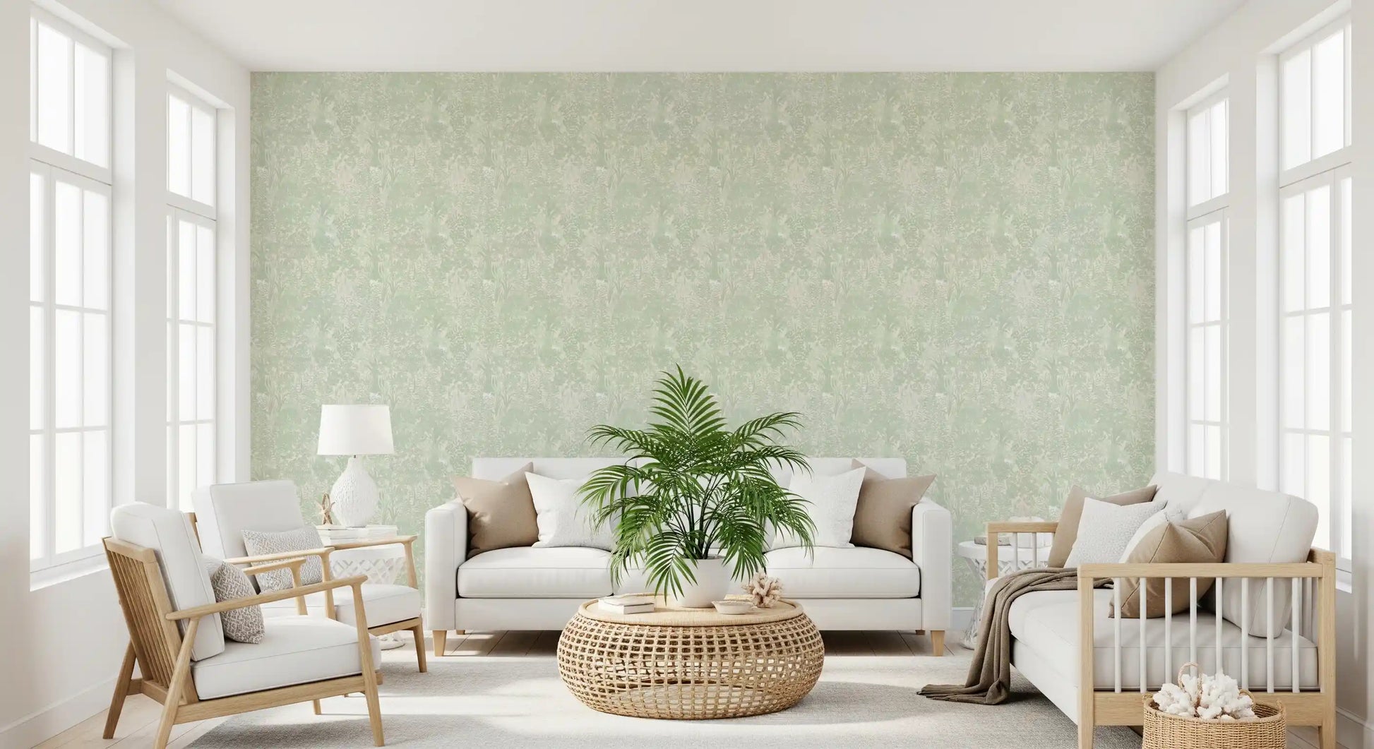 Sage Woodland and Hidden Wildlife Wallpaper⁠