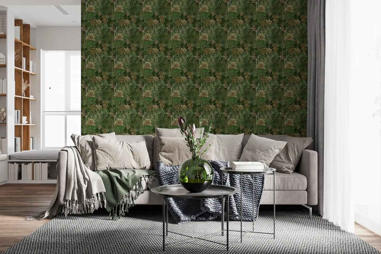 Enchanted Botanical Jungle and Hidden Panthers Wallpaper⁠