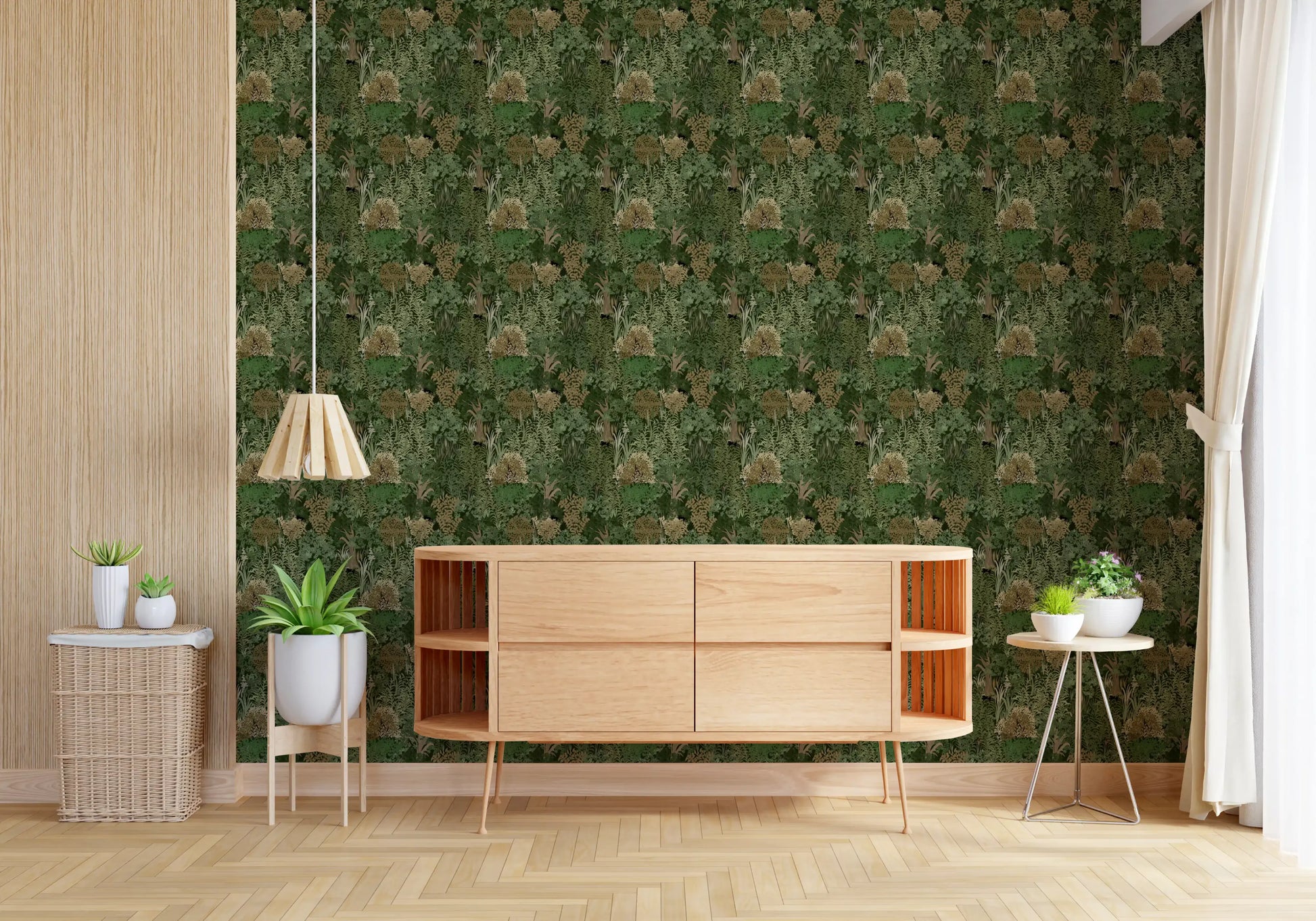 Enchanted Botanical Jungle and Hidden Panthers Wallpaper⁠