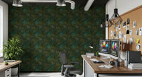 Enchanted Forest Walk: Deep Green Botanical Wallpaper⁠