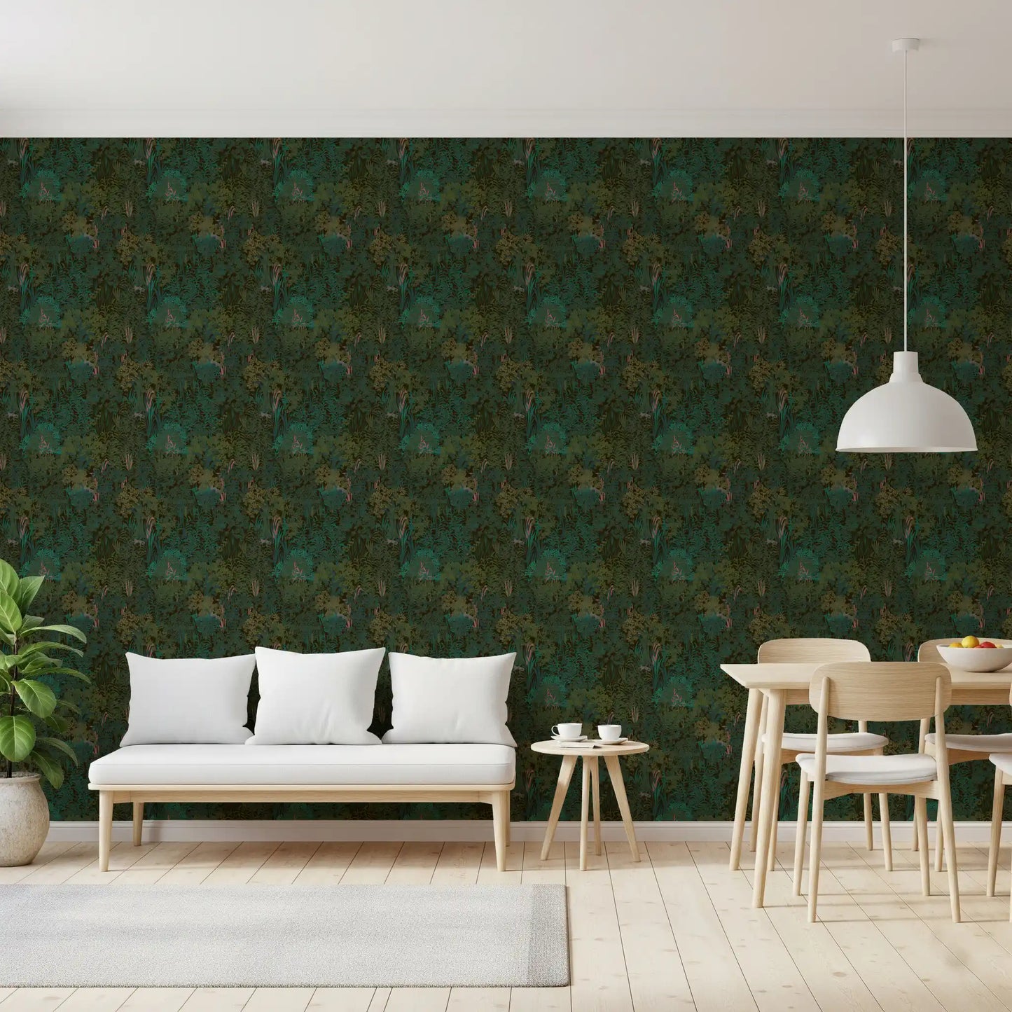Enchanted Forest Walk: Deep Green Botanical Wallpaper⁠