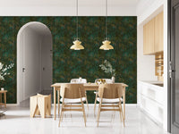 Enchanted Forest Walk: Deep Green Botanical Wallpaper⁠