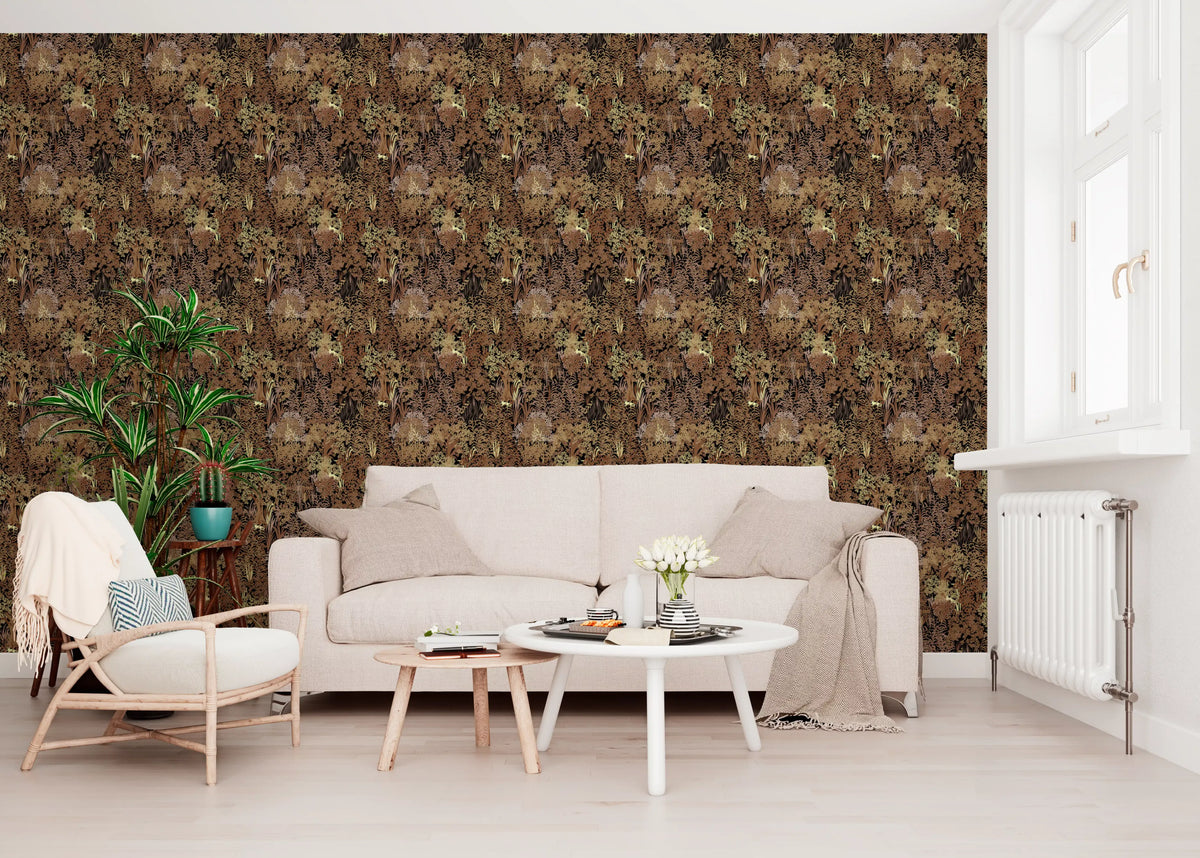 Rustic Thick Jungle Canopy Wallpaper with layered tropical leaves and lush green wallpaper design GD10724