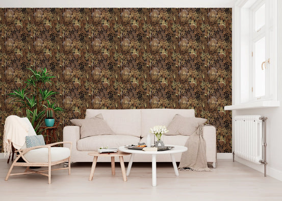 Rustic Thick Jungle Canopy Wallpaper with layered tropical leaves and lush green wallpaper design GD10724