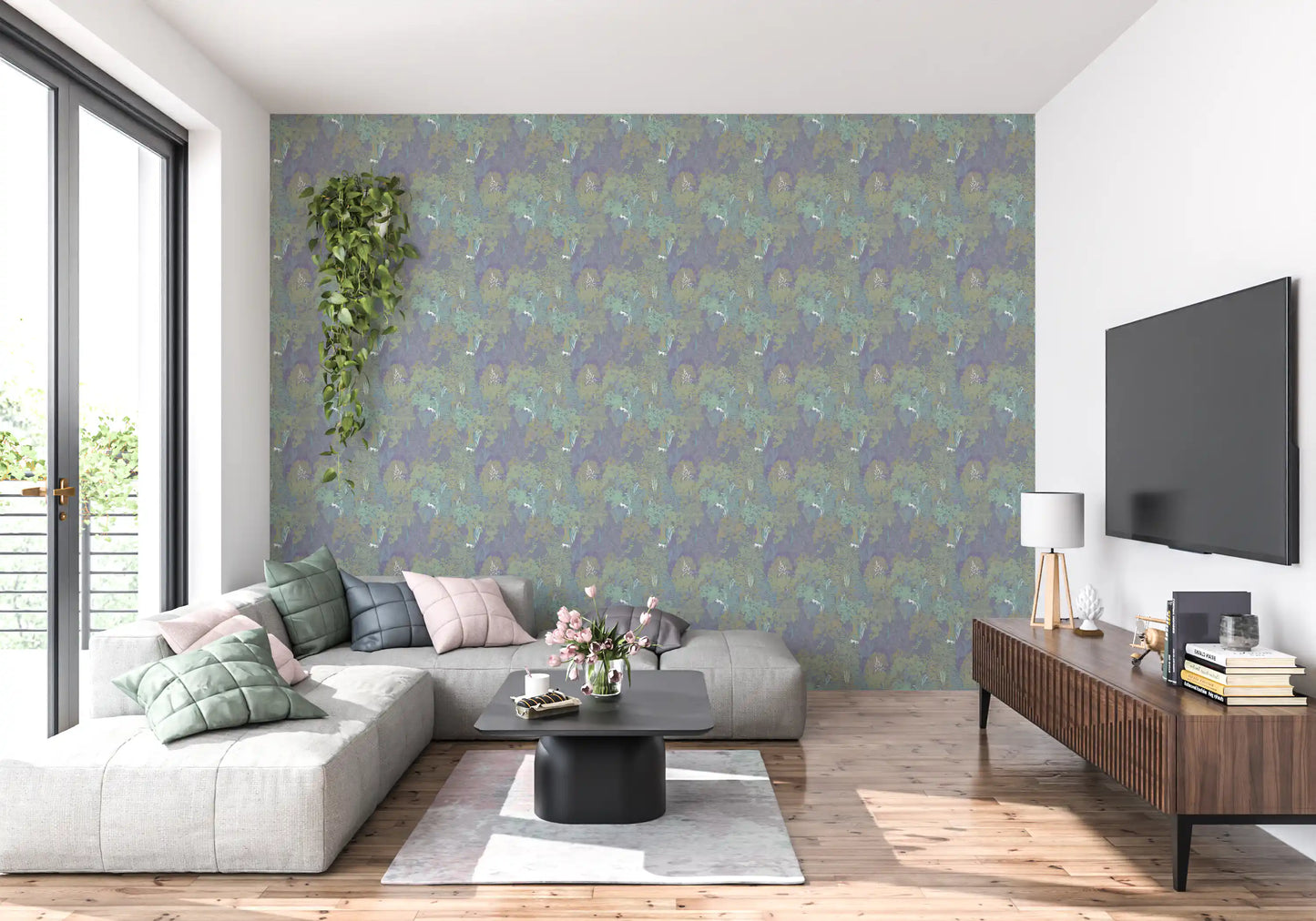 Sage and Lilac Botanical Jungle Tapestry Wallpaper Wallpaper⁠
