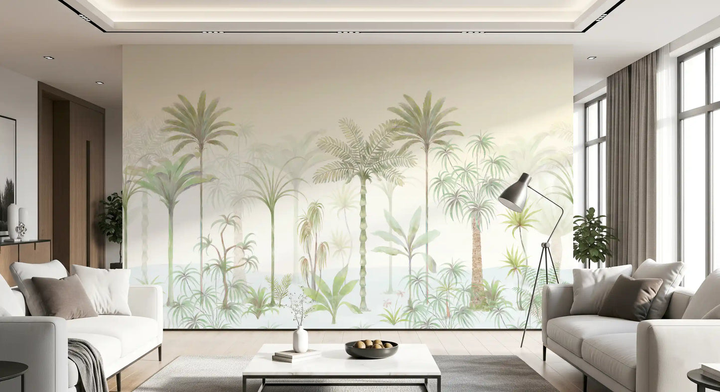 Whispering Palms Watercolor Jungle Mural Wall Mural