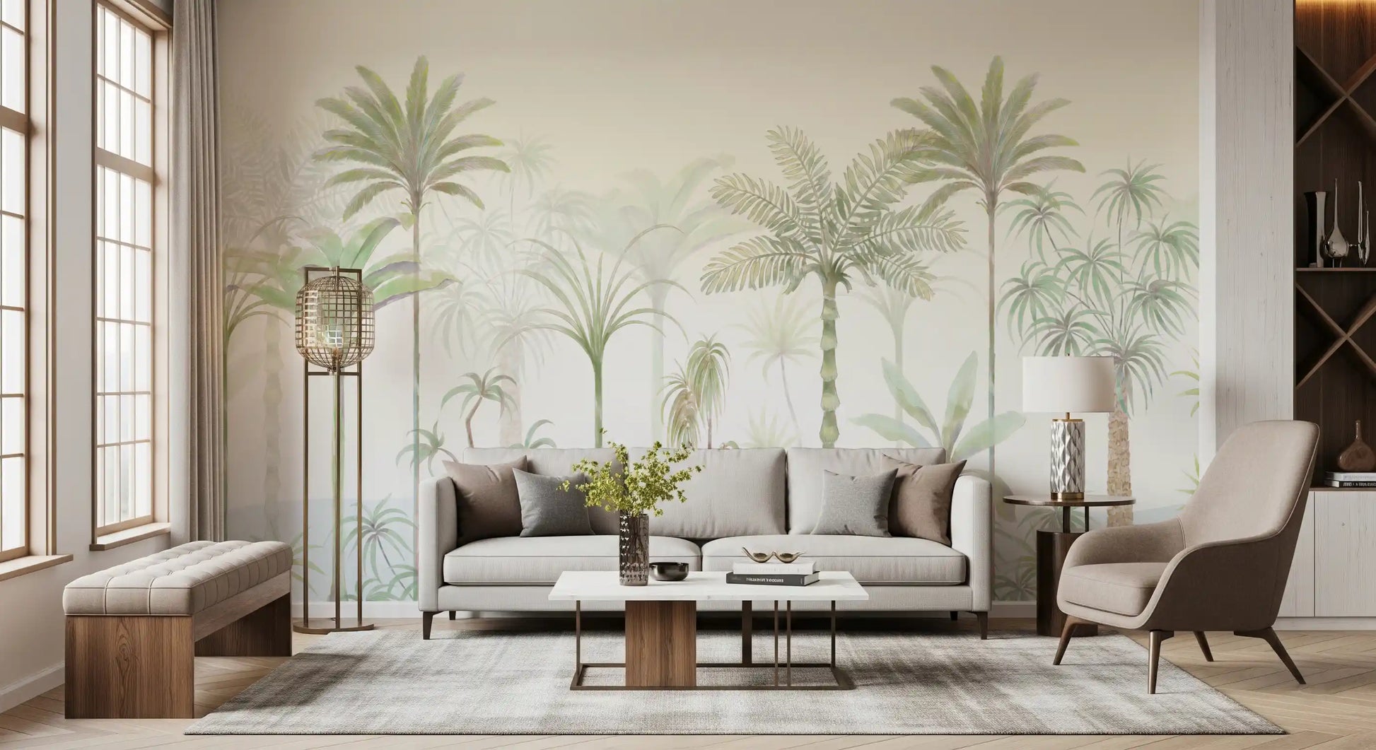 Whispering Palms Watercolor Jungle Mural Wall Mural