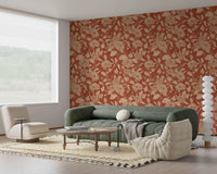 Terracotta Chrysanthemum Vintage Floral Wallpaper Wallpaper⁠