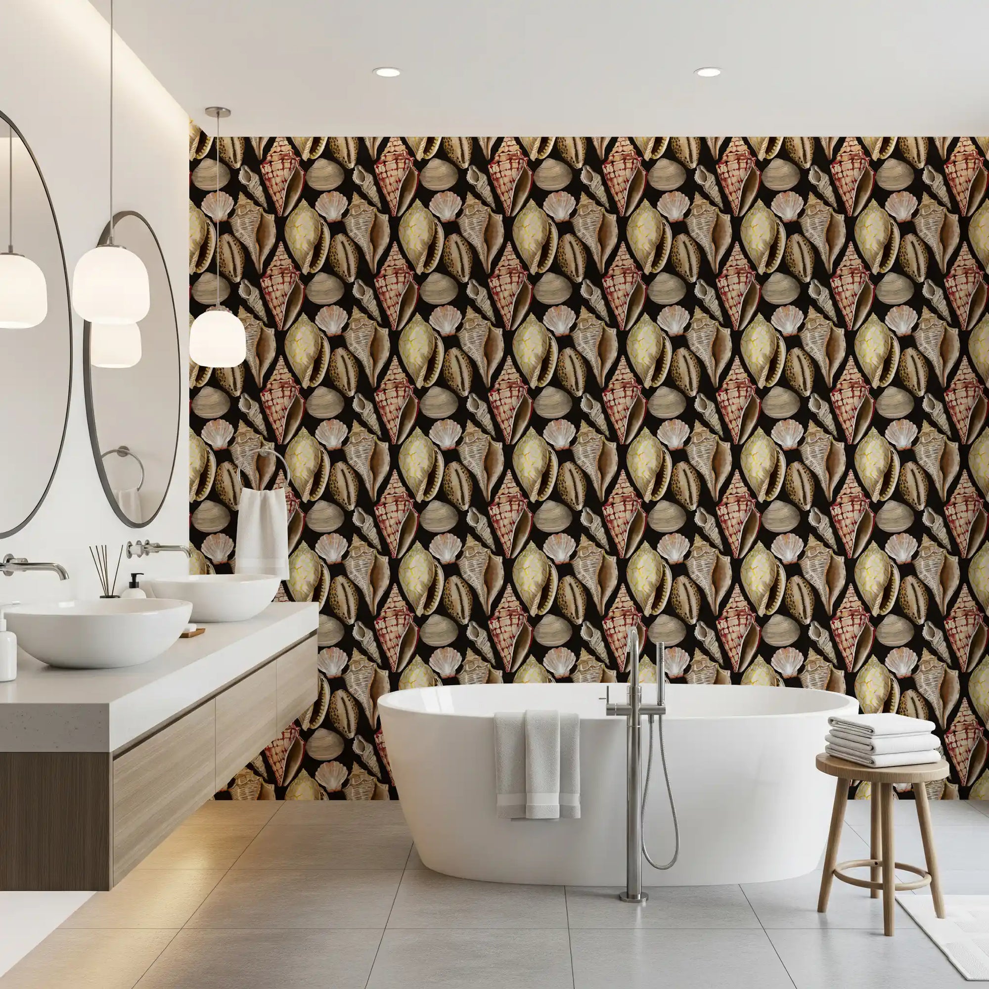 Bathroom with dark background nautical shell wallpaper GD10729