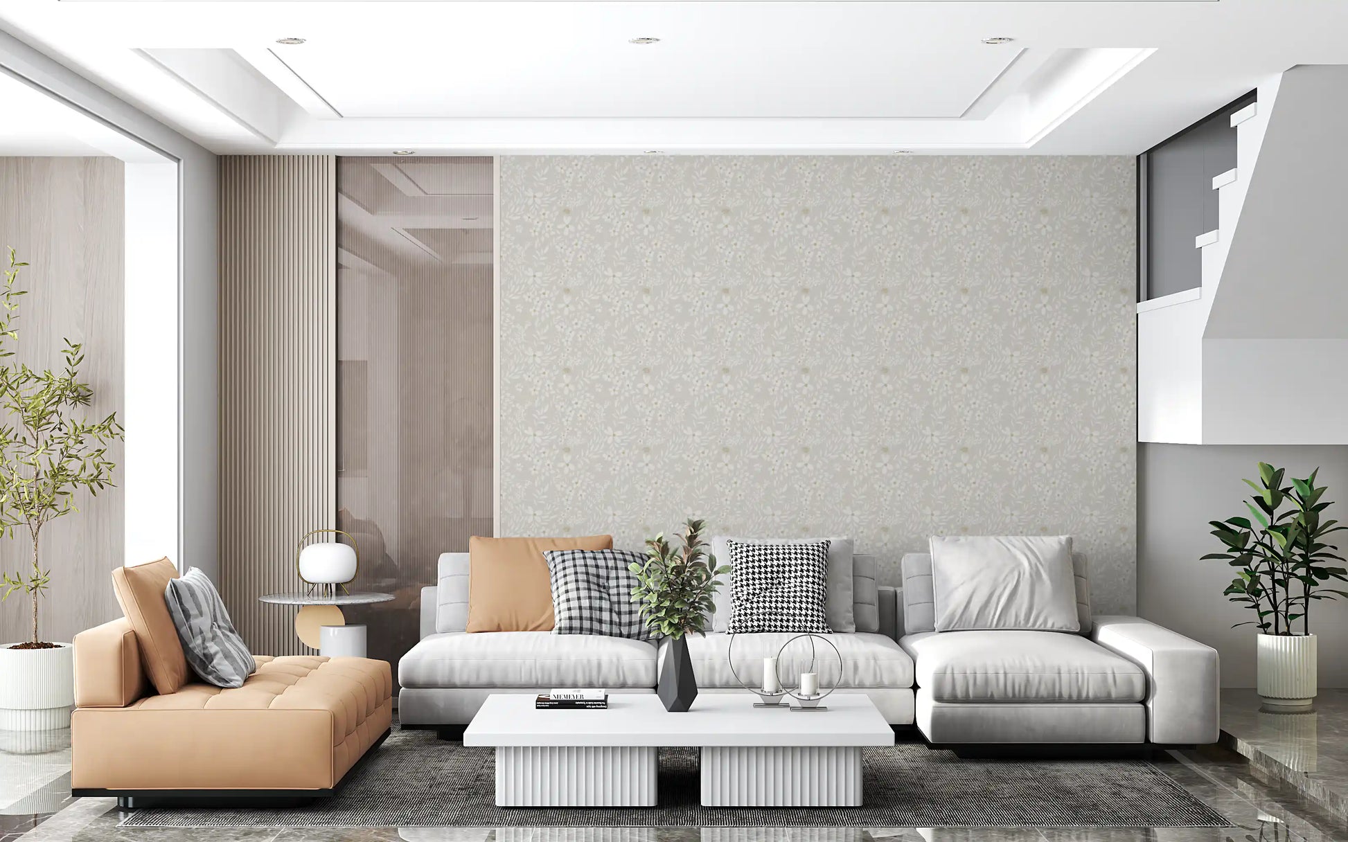 Delicate Meadow Silhouette Neutral Wallpaper Wallpaper⁠