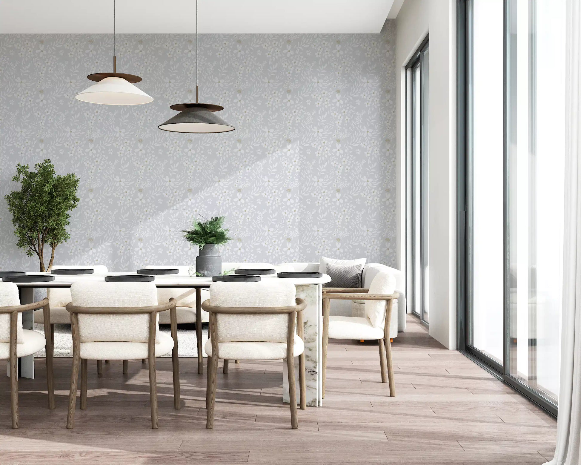 Dainty Meadow Blossom Wallpaper in Soft Slate Grey Wallpaper⁠