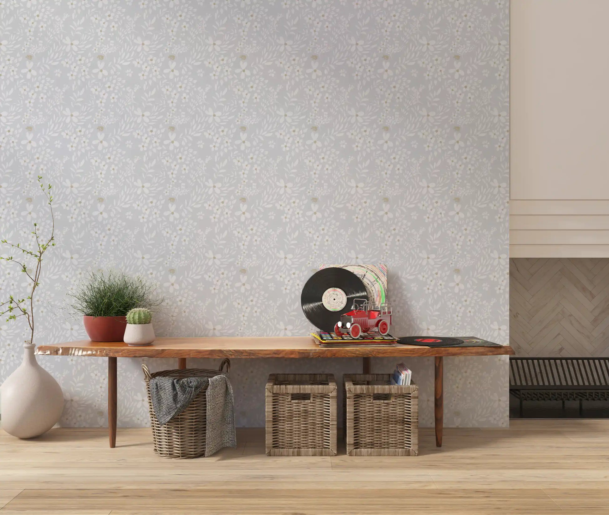 Dainty Meadow Blossom Wallpaper in Soft Slate Grey Wallpaper⁠