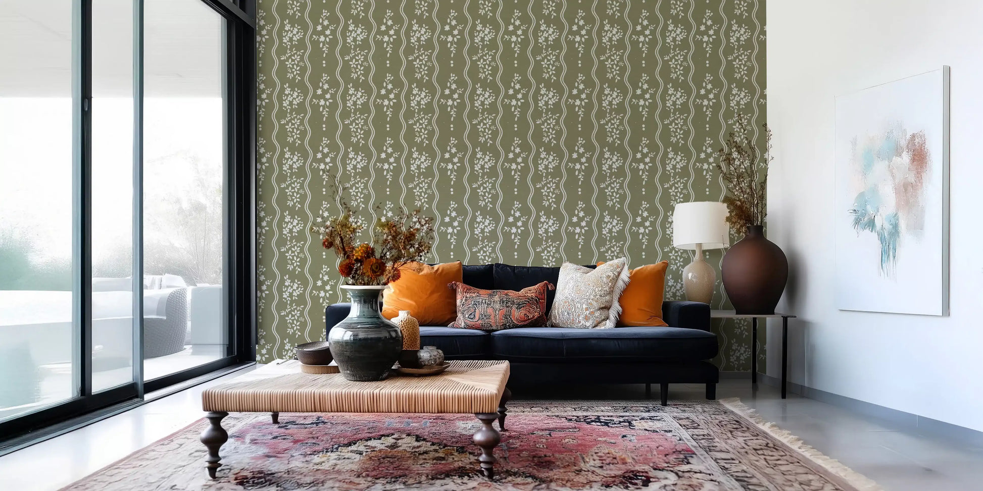 Olive Meadow Wavy Stripe Wallpaper Wallpaper⁠