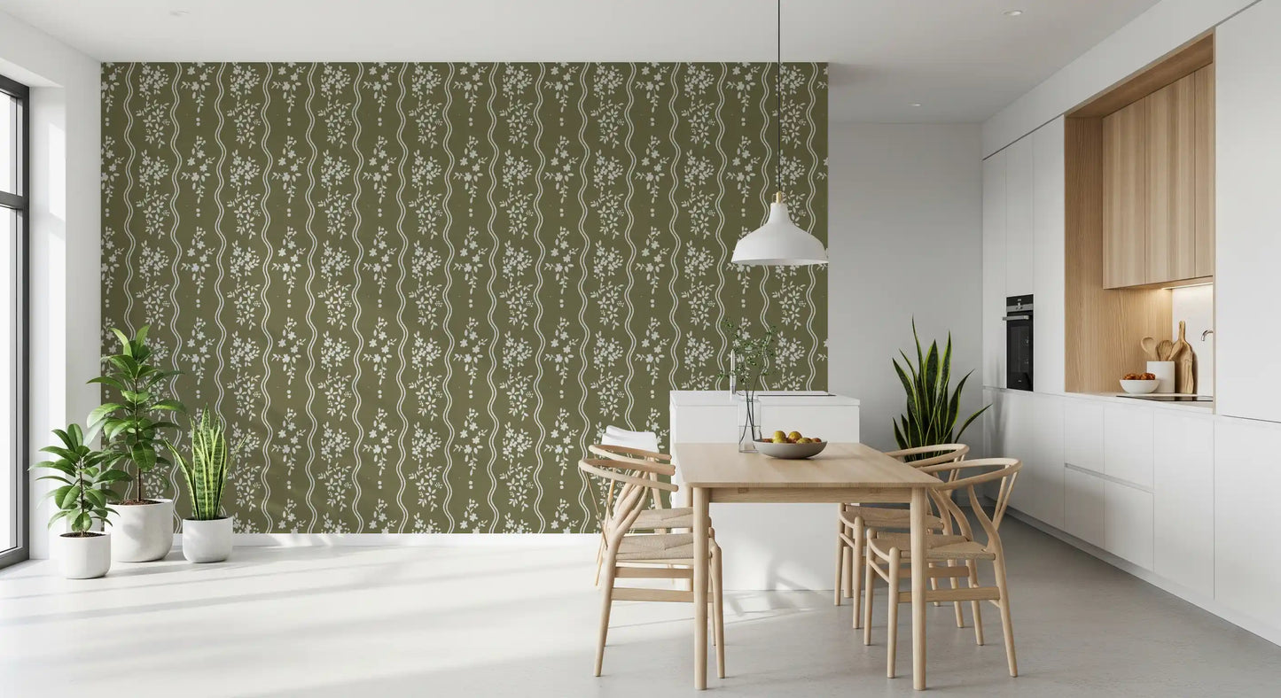 Olive Meadow Wavy Stripe Wallpaper Wallpaper⁠