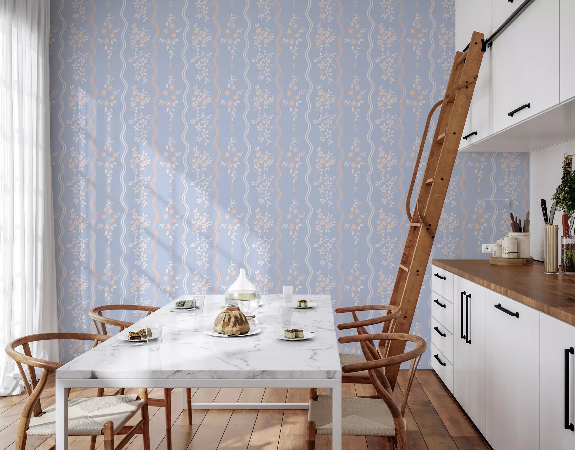 Wavy Stripe and Dainty Wildflower Wallpaper Wallpaper⁠