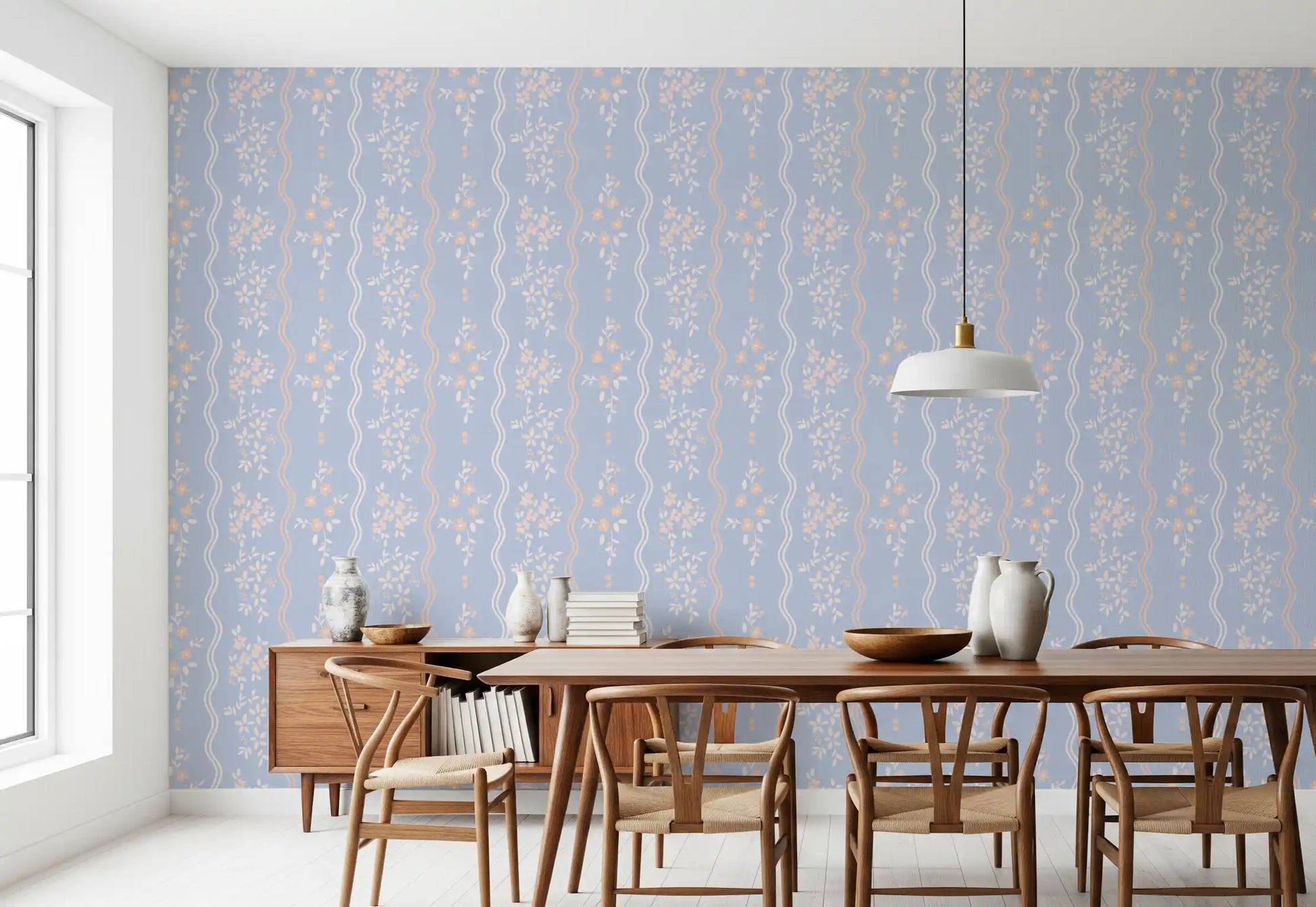 Wavy Stripe and Dainty Wildflower Wallpaper Wallpaper⁠