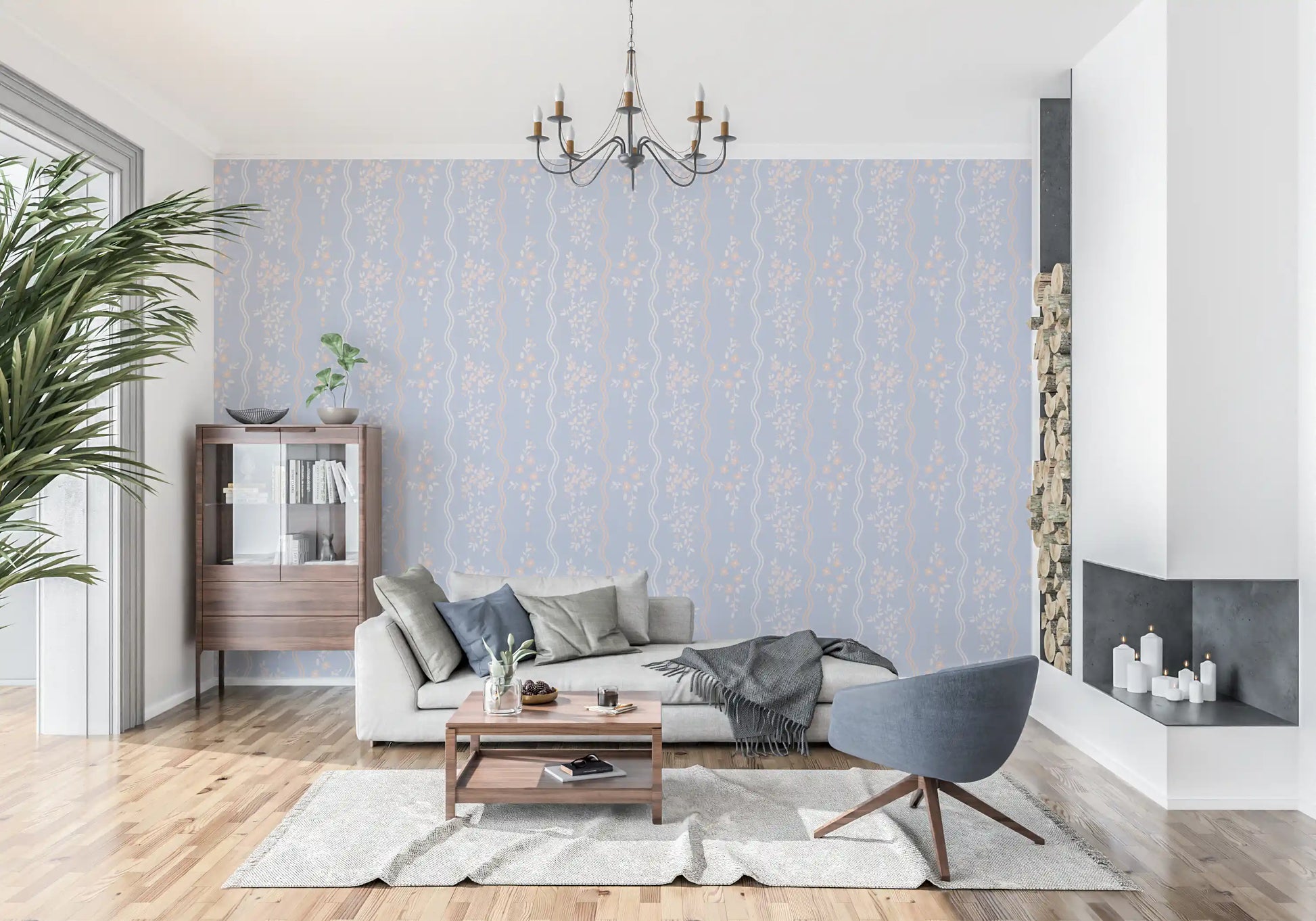 Wavy Stripe and Dainty Wildflower Wallpaper Wallpaper⁠