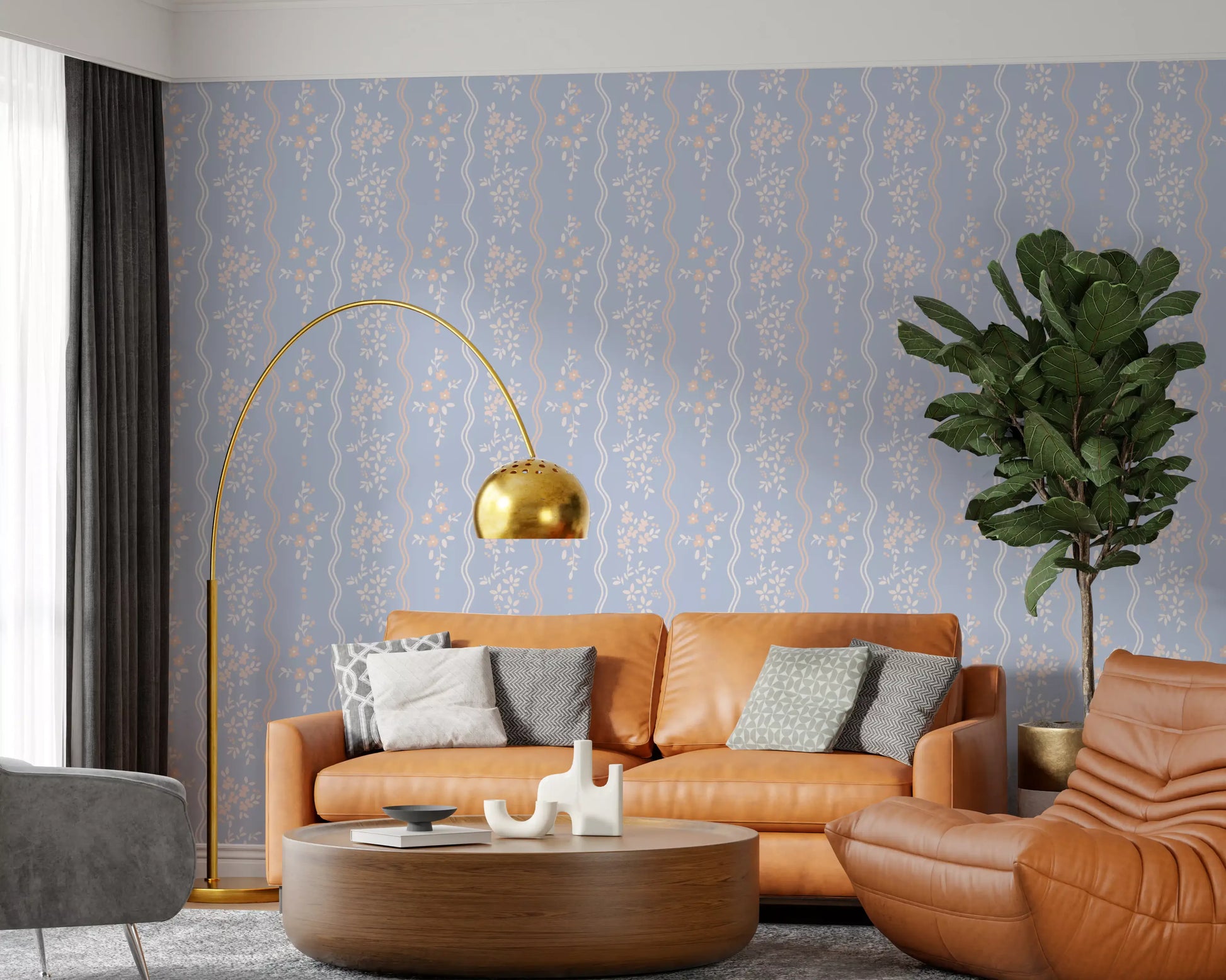 Wavy Stripe and Dainty Wildflower Wallpaper Wallpaper⁠
